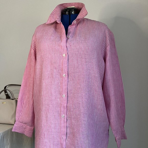 Liz Claiborne Tops - Liz Claiborne vibrant pinks & white stripe shirt